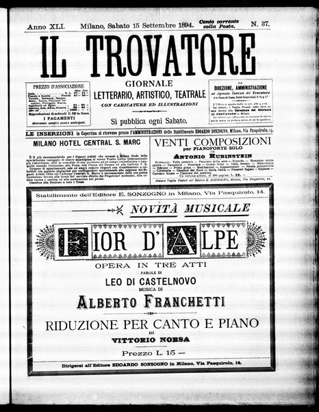 Il trovatore : giornale letterario, artistico, teatrale