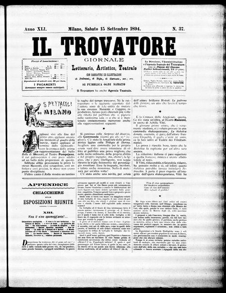 Il trovatore : giornale letterario, artistico, teatrale