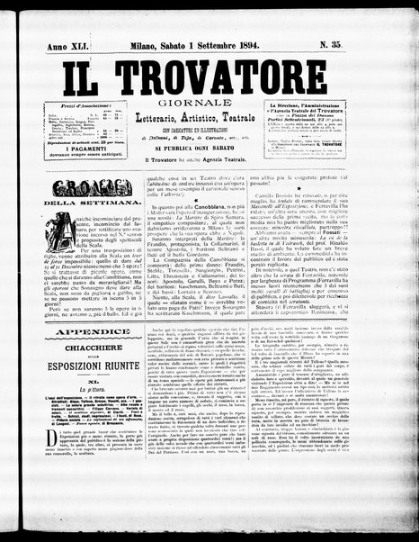 Il trovatore : giornale letterario, artistico, teatrale