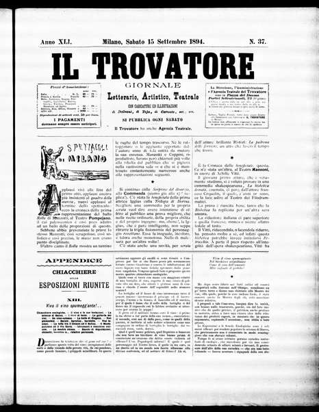 Il trovatore : giornale letterario, artistico, teatrale