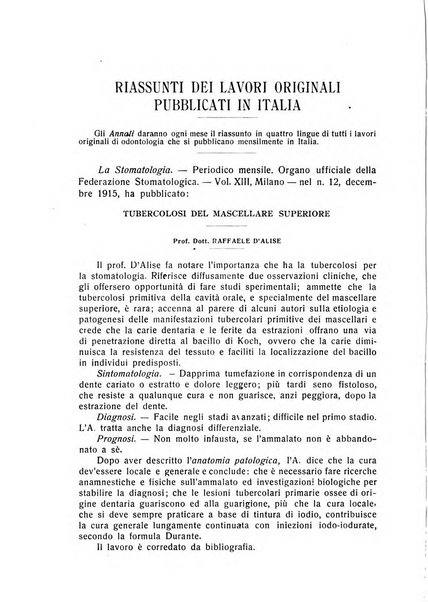 Annali di odontologia periodico mensile