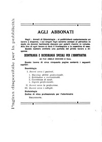 Annali di odontologia periodico mensile