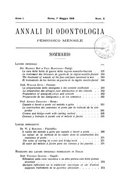 Annali di odontologia periodico mensile