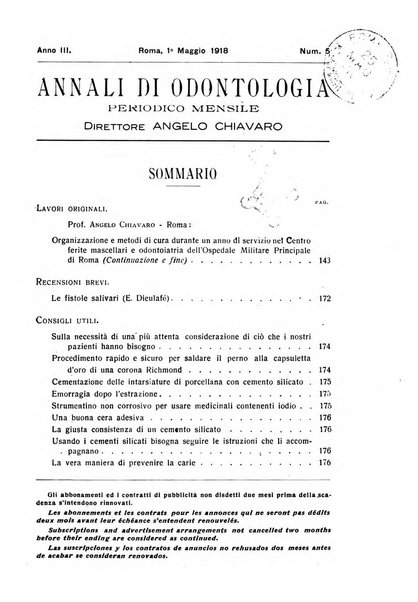 Annali di odontologia periodico mensile