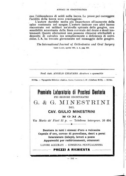 Annali di odontologia periodico mensile