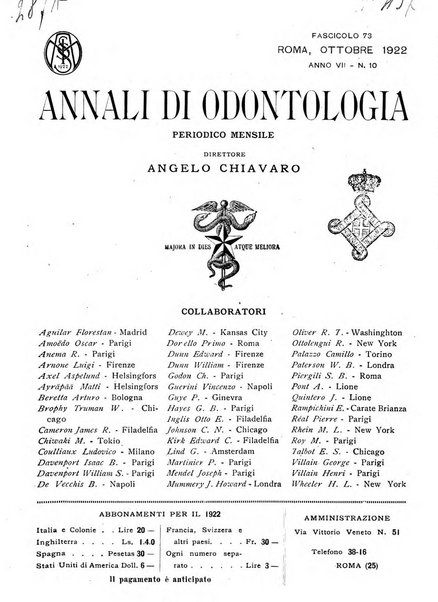 Annali di odontologia periodico mensile