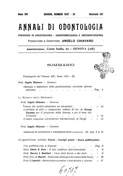 Annali di odontologia periodico mensile