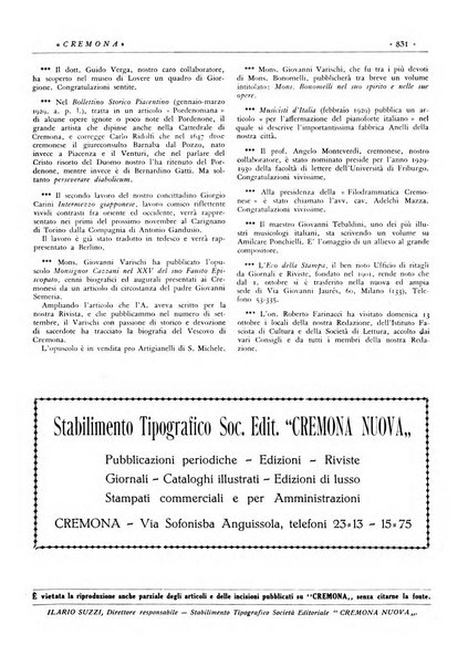 Cremona rivista mensile illustrata della Citta e Provincia