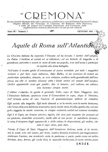 Cremona rivista mensile illustrata della Citta e Provincia