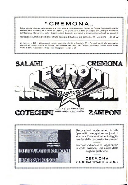 Cremona rivista mensile illustrata della Citta e Provincia