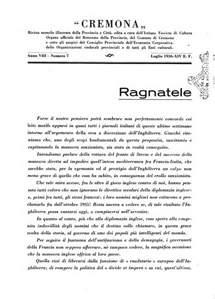 Cremona rivista mensile illustrata della Citta e Provincia