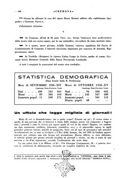 Cremona rivista mensile illustrata della Citta e Provincia