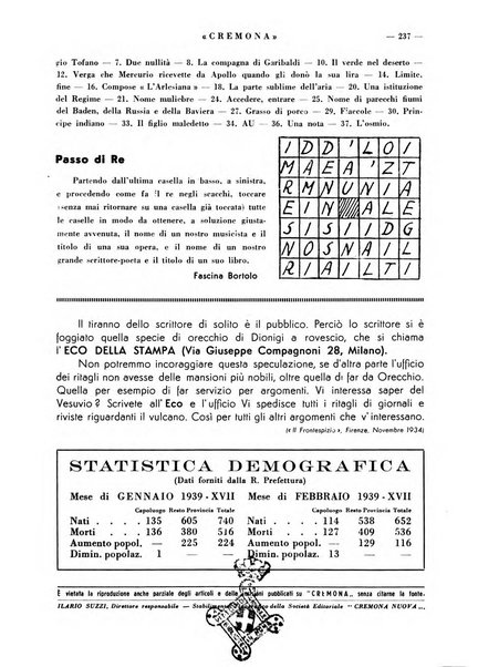 Cremona rivista mensile illustrata della Citta e Provincia