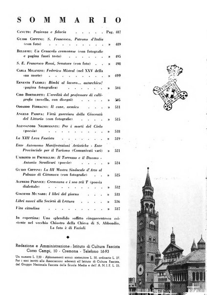 Cremona rivista mensile illustrata della Citta e Provincia