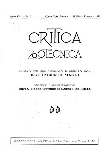 La critica zootecnica periodico illustrato mensile