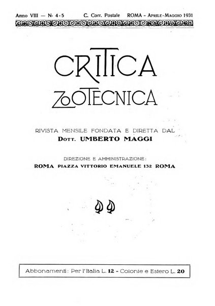 La critica zootecnica periodico illustrato mensile