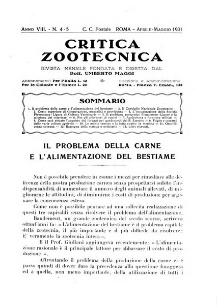 La critica zootecnica periodico illustrato mensile