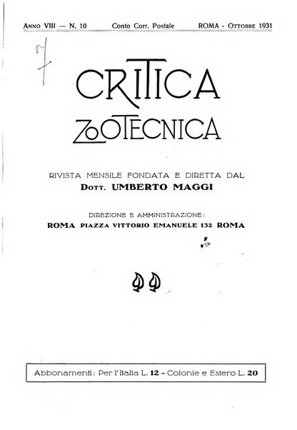 La critica zootecnica periodico illustrato mensile