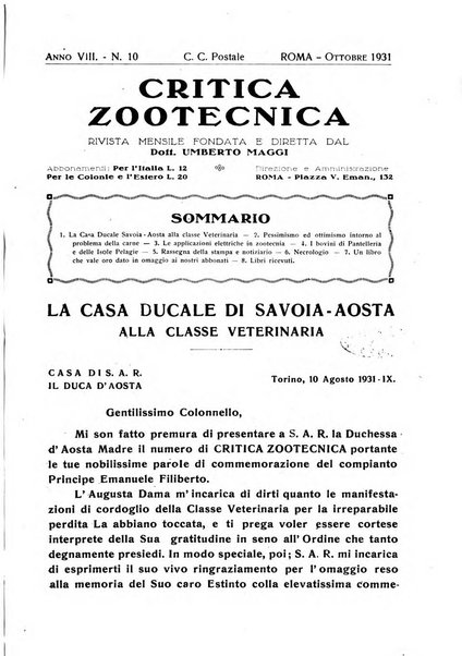 La critica zootecnica periodico illustrato mensile