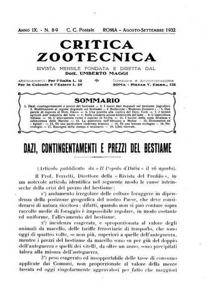 La critica zootecnica periodico illustrato mensile