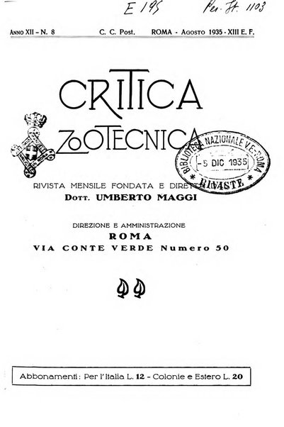 La critica zootecnica periodico illustrato mensile