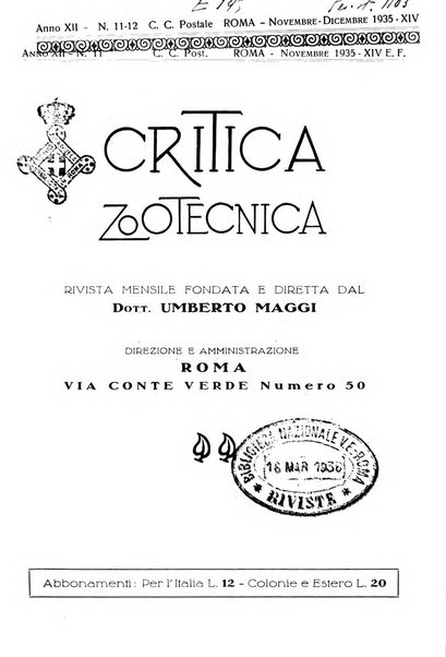 La critica zootecnica periodico illustrato mensile