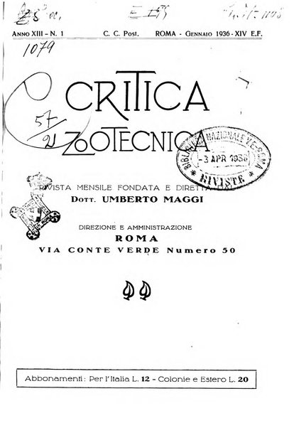 La critica zootecnica periodico illustrato mensile