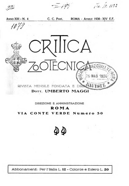 La critica zootecnica periodico illustrato mensile