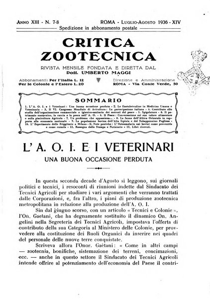 La critica zootecnica periodico illustrato mensile