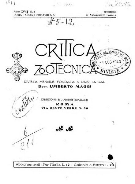 La critica zootecnica periodico illustrato mensile