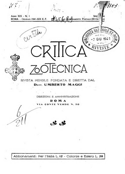 La critica zootecnica periodico illustrato mensile