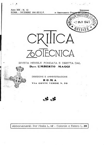 La critica zootecnica periodico illustrato mensile