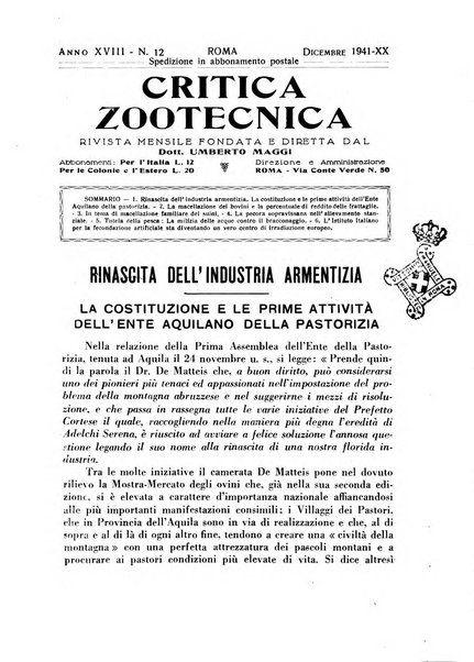 La critica zootecnica periodico illustrato mensile