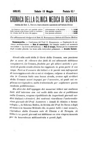 Cronaca della Clinica medica di Genova