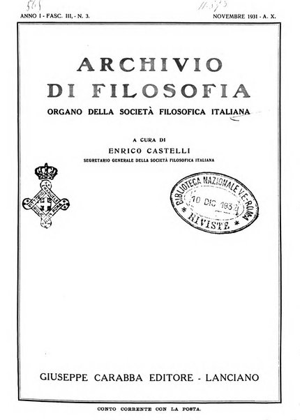 Archivio di filosofia organo della Società filosofica italiana