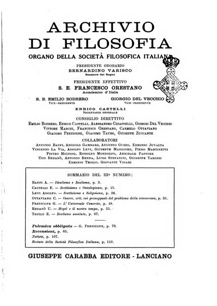 Archivio di filosofia organo della Società filosofica italiana