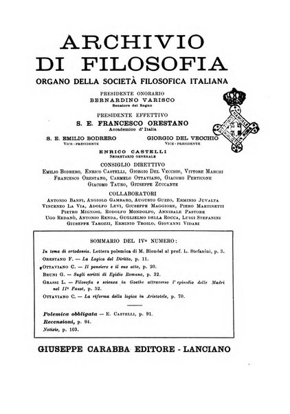 Archivio di filosofia organo della Società filosofica italiana