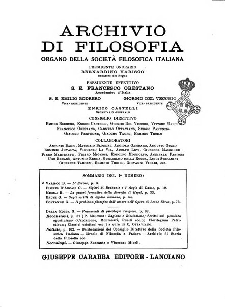 Archivio di filosofia organo della Società filosofica italiana