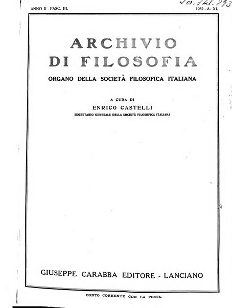 Archivio di filosofia organo della Società filosofica italiana