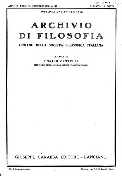 Archivio di filosofia organo della Società filosofica italiana