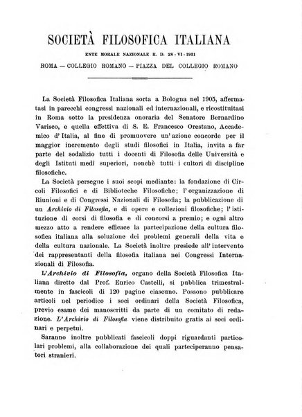 Archivio di filosofia organo della Società filosofica italiana