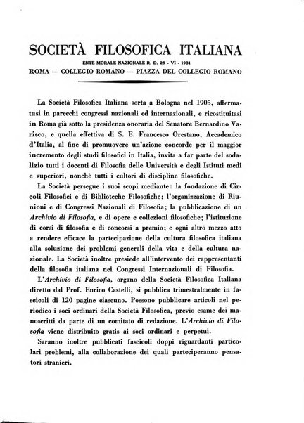 Archivio di filosofia organo della Società filosofica italiana