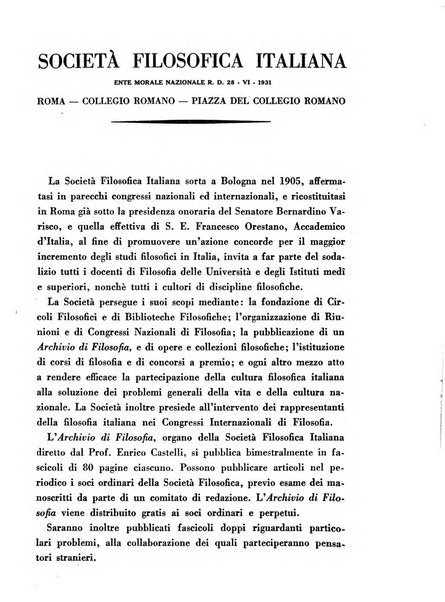 Archivio di filosofia organo della Società filosofica italiana