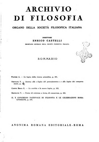 Archivio di filosofia organo della Società filosofica italiana