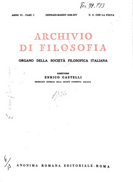 Archivio di filosofia organo della Società filosofica italiana