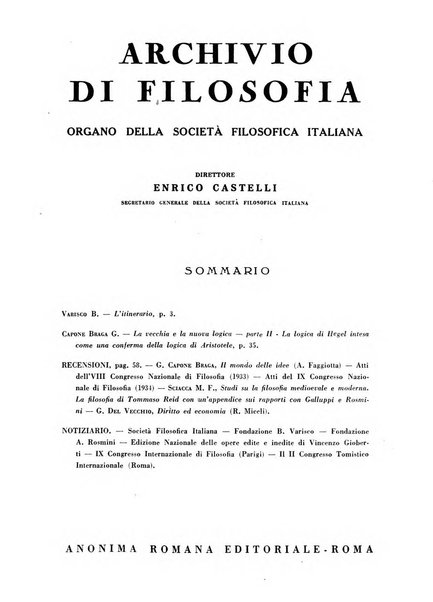 Archivio di filosofia organo della Società filosofica italiana