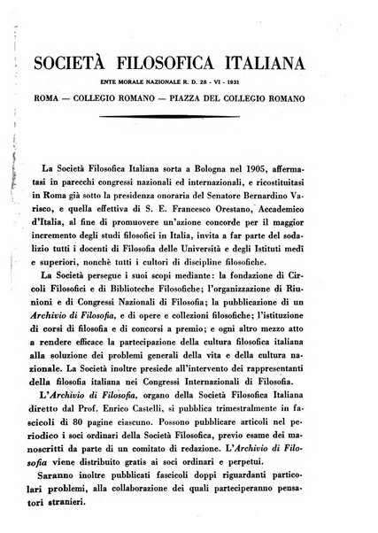 Archivio di filosofia organo della Società filosofica italiana