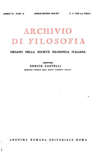 Archivio di filosofia organo della Società filosofica italiana