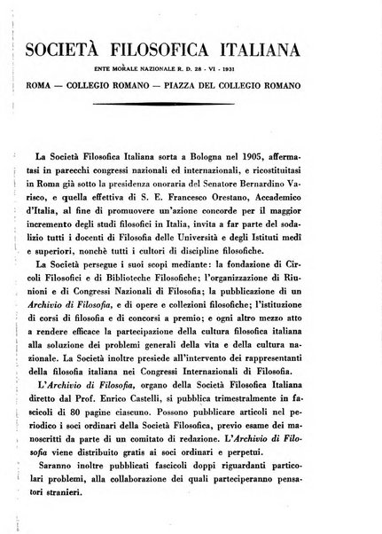 Archivio di filosofia organo della Società filosofica italiana