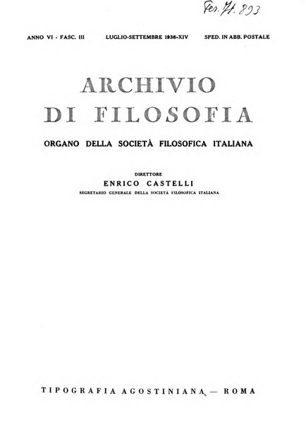 Archivio di filosofia organo della Società filosofica italiana